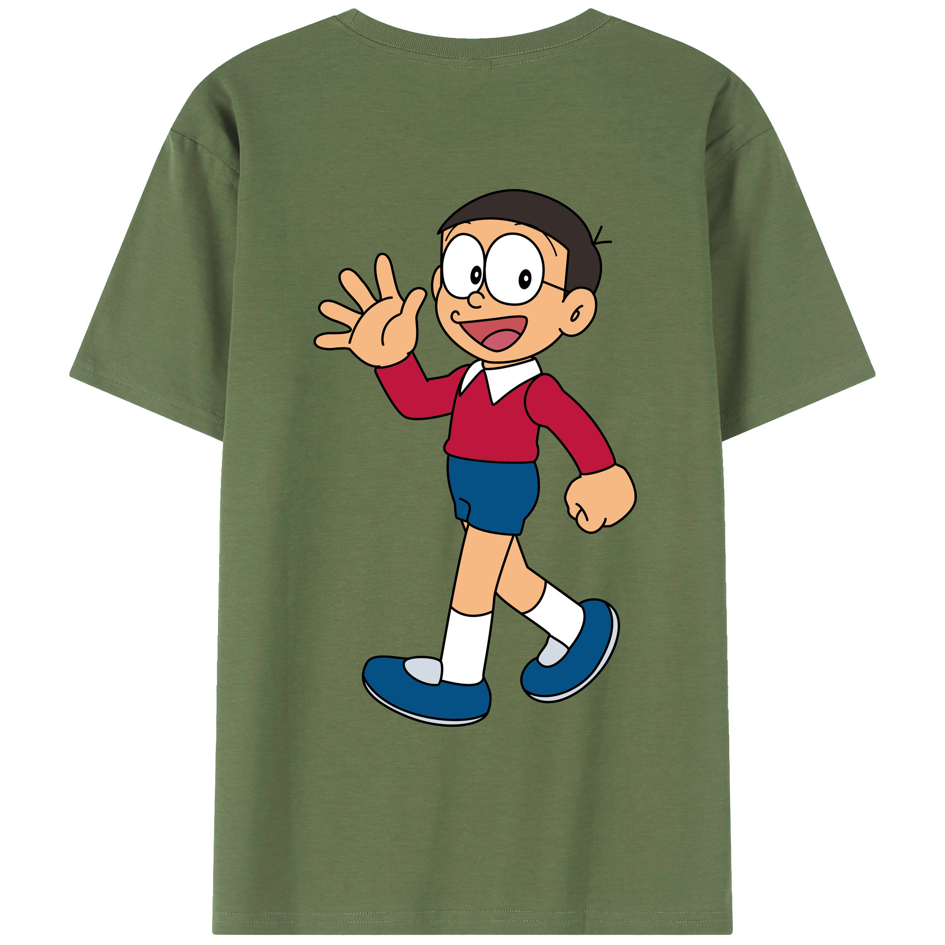 （画像用） ドラえもん 野比 のび太 Doraemon Nobita Nobi 綿100％ メンズ半袖Tシャツ（バックプリント） 通気性